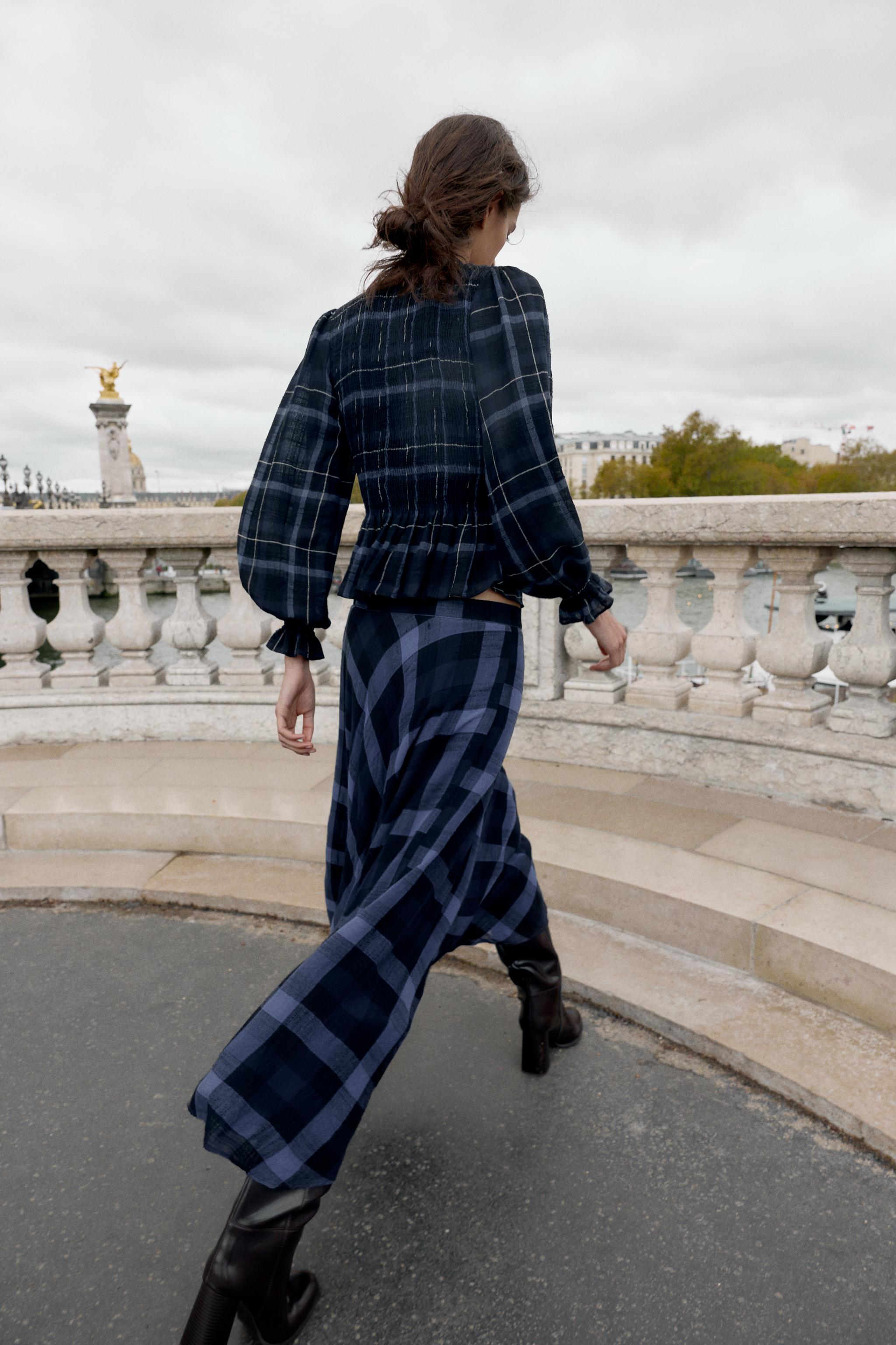 TOP À CARREAUX NID D'ABEILLE